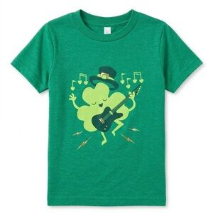 Kids' Green Shamrock Guitar Graphic Tee - Lightweight Comfort